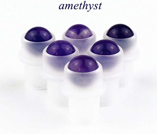 5 Pack 10ml Clear Roll On Bottles With Natural Chakra Crystal Chips for Essential Oils,Perfume Glass Roller Bottles Container Bamboo Lid,Crystal Roller,Pipette&Opener Included (Amethyst)