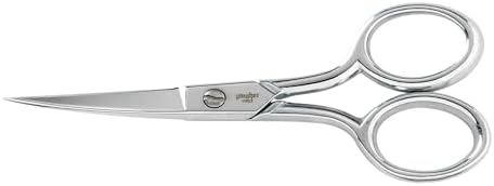 Gingher 4" Curved Embroidery Scissors, Premium Forged Steel Shears, Sharp Knife Edge Sewing Scissors for Precise Cuts with Protective Sheath, Ambidextrous Design, Chrome Plated Nickel Finish
