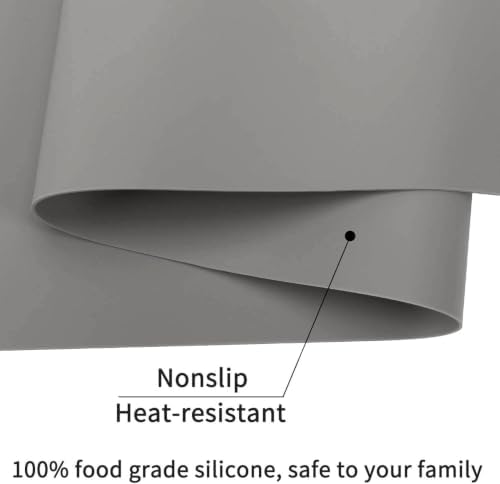 15.7" x 11.8" Silicone Table Mat, Genuine Food-Grade Silicone Mat for Crafts Kids Dinner Placemat Desk Countertop Waterproof Protector Heat Insulation Kitchen Pastry Rolling Dough Pad (Dark Gray)