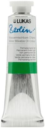 Lukas Berlin Pro Artists Water Mixable Oil Paint 37 ml Tube Permanent Green Light, Water Soluble, Lightfast Pigments, Quick Drying, Easy Clean-Up, Eco-Friendly, Professional Quality, 40 Color Range
