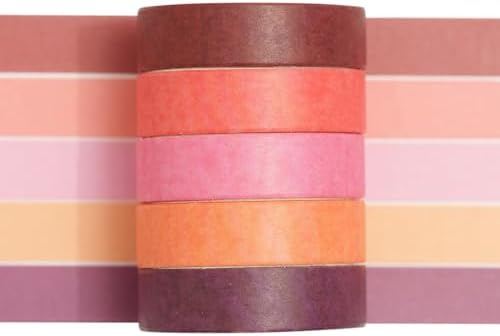 Solid Color Washi Tape Set - 5 Rolls Gradient Rainbow Adhesive Tapes Pastel Arts Decorative Masking Tape Sets for Craft, Kids, Scrapbook, DIY, Gift Wrapping (2-Warm Blush)