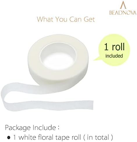 BEADNOVA Floral Tape 1/2inch Flower Tape White Floral Tape for Bouquets Floral Arranging Stem Wrap Craft (White, 30yards)