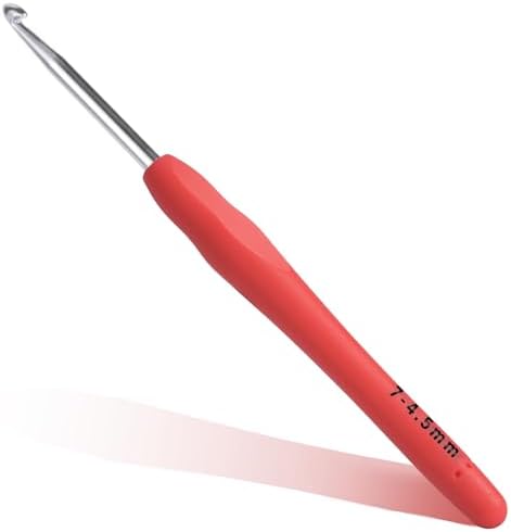 4.5mm Crochet Hook, Ergonomic Crochet Hook, Smooth and Extra Long  Knitting Needles, with Soft Rubber Ergonomic Handle and Aluminum Tip, Perfect Beginner and Arthritic Crochet Hooks (4.5 mm)
