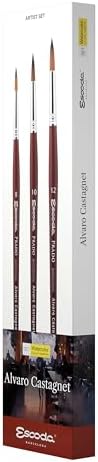 Escoda | Watercolour | Artist Set Alvaro Castagnet 1 | Size 8,10,12 | 3 Brushes Long Handle | Synthetic tame | Round Pointed