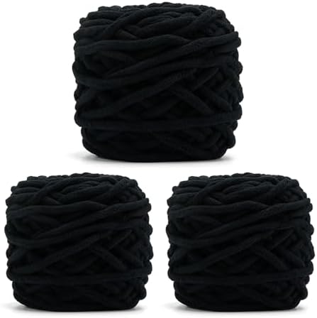 Black Chunky Chenille Yarn, #6 Super Bulky, 10.5 oz/216 Yards