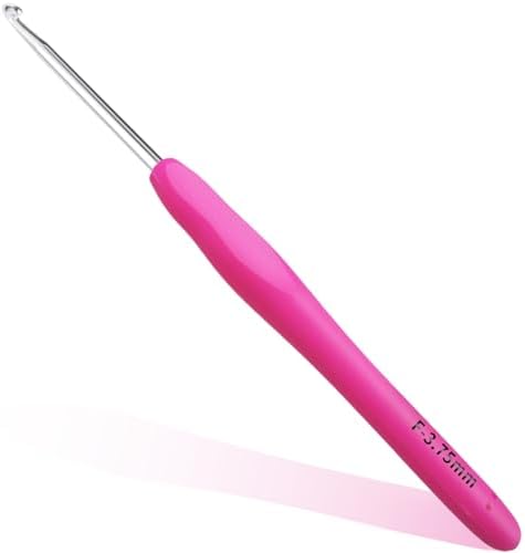 3.75mm Crochet Hook, Ergonomic Crochet Hooks with Soft Rubber Handle and Smooth Glide Head - Lightweight Aluminum Needles for Beginners, Arthritis, Yarn Projects, Long Crafting Sessions (3.75 mm)