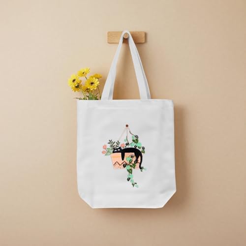 ERKOON Embroidery Canvas Tote Bag for Beginners, Needlepoint Arts Crafts Cross Stitch Kits for Adults Including Stamped Embroidery Bag with Hoops, Needle, Instruction and Color Threads (Cat)