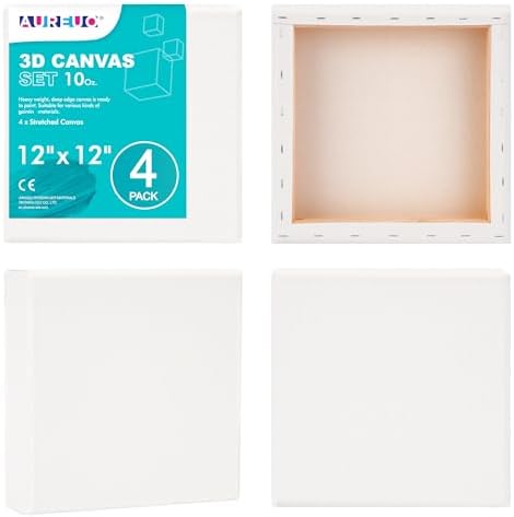 AUREUO 12x12 Inch Gallery Wrapped Canvas 1.5 Inch Depth 4 Pack