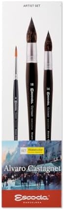 Escoda | Watercolour | Artist Set Alvaro Castagnet 2 | Size 14/18 | 3 Brushes | Synthetic Tame + Tendo | Round mop + Round Pointed