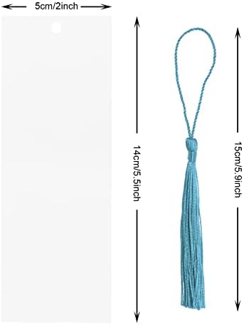 Blank Clear Acrylic Bookmakrs 20Pcs Plastic Craft Transparent Acrylic Bookmakrs with 20Pcs Small Bookmakrs Tassels for DIY Projects and Graduation Gift Tag (Large Rectangle)
