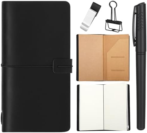 Thenshop Leather Travel Notebook 3 Inserts,Black,Stand Size