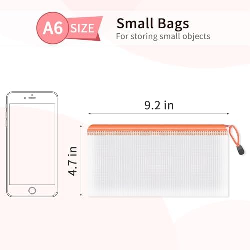Umriox 12 Pack A6 Mesh Zipper Pouch Bags, Color Coded Small Item Organizer