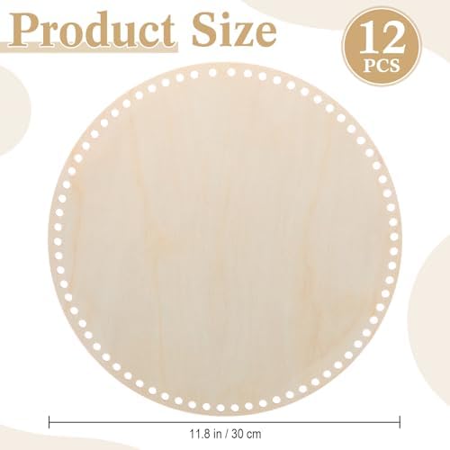 Fanfanwin 12 Pcs Wooden Basket Bottom Moses Crochet Basket Round Base Unfinished Wood Knitting Base for DIY Craft Weaving Making Supplies Home Decoration(12 Inches)