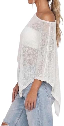 Womens Sheer Poncho Tops Lightweight Knitted Shrug Crochet Mesh Cover Up Summer Beach Shawl