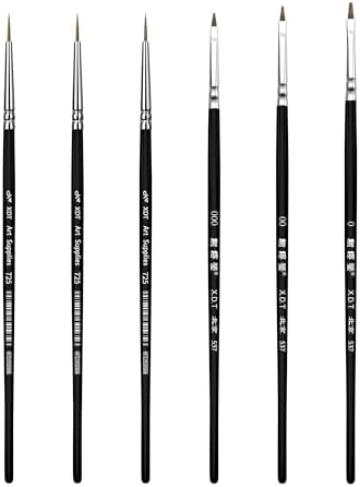 XDT#537#725 Fine Detail Artist Paint Brush 6 Piece Set, Miniature Brushes 4/0,3/0,2/0,1/0 for Micro Painting, Nail Model Acrylic Oil Watercolor, Black