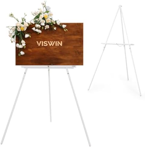 VISWIN 63" White Easel Stand for Wedding Signs, Adjustable Wooden Display Easel with Holder, Tripod Floor Easel for Welcome Board, Poster, Picture, Photos, Paintings