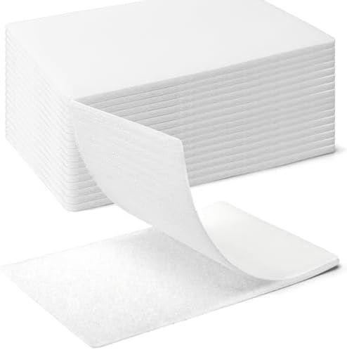 Art3d 48 Sets Hook and Loop Tape Sticky Back, 4"x6" Double-Sided Command Adhesive Strip Heavy Duty, White