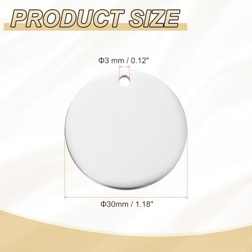 HARFINGTON 10 Pcs Round Blank Stamping Tag 30mm Stainless Steel Circle Polished Blanks Tag Pendants with Hole for Bracelet Crafts Labeling Making, Silver