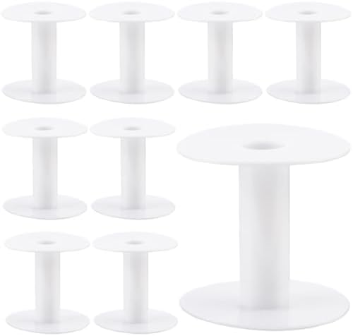SUNNYCLUE 15Pcs Wire Weaving Bobbin Plastic Ribbon Spool Bulk Small Diameter Empty Thread Rope Chain Roll Crochet Cords Organizer Lace Line White Spools for Embroidery Thread Yarn Making DIY Crafts