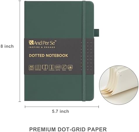 &And Per Se Dotted Journal Kit, A5 Hardcover Dot Grid Journal Notebook Set for Beginners with Journaling Supplies Stencils, Stickers, Washi Tapes & Colored Pens Accessories (Green)