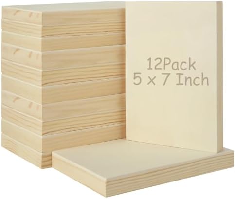 YAYODS 12 Pack Wood Panels 5 x 7 Inch Wood Canvas for Painting, 3/4’’ Deep Unfinished Wooden Boards for Art Crafts Acrylic and Oil Painting Pouring DIY Projects