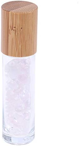 5 Pack 10ml Clear Roll On Bottles With Natural Chakra Crystal Chips for Essential Oils,Perfume Glass Roller Bottles Container Bamboo Lid,Crystal Roller,Pipette&Opener Included (Rose Quartz)
