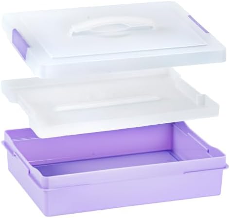 2-Pack Craft Organizers and Storage Box with Removable Tray, Portable Project Case with Handle and Lid, 2-Tier Art Supply Organizer, Document File Box for A4 Paper, Scrapbook, 5-Quart