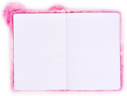 VOTUM Fuzzy Bear Stationery Gift Set for Kids – Plush Notebook, Stackable Highlighters, Click Pens, Sticky Notes & Erasers – Cute Pink Writing Supplies Case