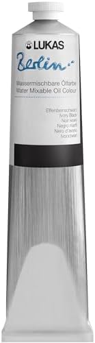 Lukas Berlin Pro Artists Water Mixable Oil Paint 200 ml Tube Ivory Black, Water Soluble, Lightfast Pigments, Quick Drying, Easy Clean-Up, Eco-Friendly, Professional Quality, 40 Color Range