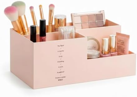 Jekelife Desk Organizer,Desk Storage Caddy, Pen Holder for Office Stationery,Vanity Small Items,Multi Compartment Desktop Organizer,Pink