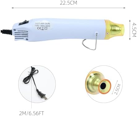 Heat Gun, 110V 300W Handed Hot Air Gun for Crafting, 3.28FT Ultra-Long Cable Portable Heat Gun with Stand and Power Cord for Shrinking Wrapping PVC, DIY Embossing and Drying Paint (White)