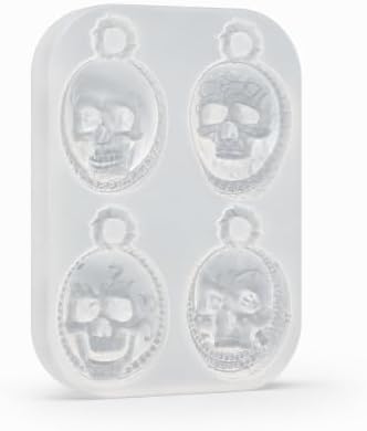 Gothic Vintage Oval Cameo Skull Silicone Resin Mold with Pre-Made Hanging Hole, 4 Cavity Decorative Skull Pendant Epoxy Mold, DIY Jewelry Charm Casting Supplies for Halloween & Christmas Crafts (KL07)