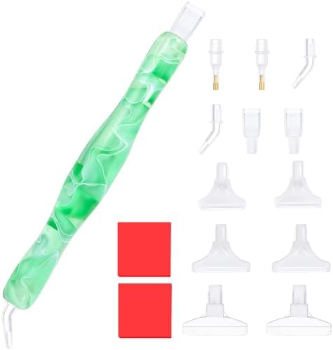 RaySoar Diamond Painting Art Drilling Dot Pen with Tips Nibs Placers Tool Accessories for Adults, Gem Rhinestone Picker Stylus Lt Green