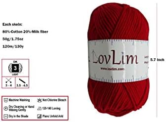 Yarn Pack, 2 skeins of 50g Each, Soft Cotton Yarn for Crochet and Knitting, Craft DK Amigurumi Yarn (Wine Red)