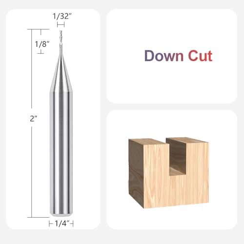SpeTool 1/32 Inch Downcut Inlay Router Bit with 1/4 Inch Shank Carbide CNC Router Bit End Mill Woodworking Slot Carving Engraving Tool