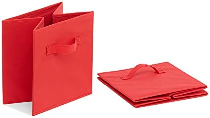 Amazon Basics Collapsible Fabric Storage Bins with Handles, Cube Organizer, Home Organization, 10.5"x10.5"x11", Red, 6-Pack