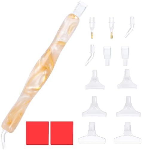 RaySoar Diamond Painting Art Drilling Dot Pen with Tips Nibs Placers Tool Accessories for Adults, Gem Rhinestone Picker Stylus New White Gold