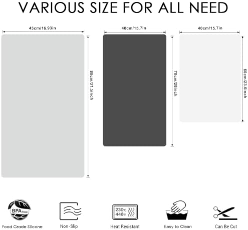 Extra Large Silicone Mat, 31.5x16.9 Inch Heat Resistant Mat for Kitchen Counter, Non-Stick Silicone Baking Mat for Dough and Pastry, Thick Silicone Pad Countertop Protector, Gray