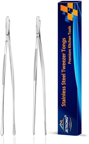 JETKONG 2 Pcs 9-Inch Kitchen Tweezers Cooking Tweezers Stainless Steel Tweezers Tongs (Silver)