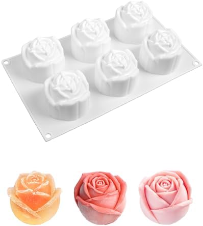 Rose Silicone Mold, Flowers Shape Silicone Molds Non-Stick 3D Baking Pan 6 Cavity Rose Molds For Chocolate Dessert Cheesecake Jelly Fondant Candy Cupcake Soap