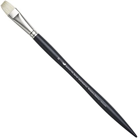 Winsor & Newton Artists' Oil Hog Brush, Long Handle Size 10, Bright | Handcrafted with interlocked Chungking bristles; Have spring, stiff, & flagged allowing large amounts of colour to be carried