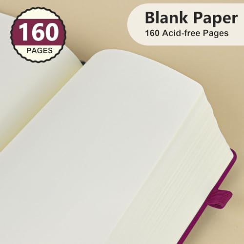Blank Journal Notebook 5.9"×8.5", Leather Sketchbook,160 Pages Sketch book | A5 Sketchbook for Drawing, 100 Gsm Plain Paper, Writing Journal for Men Women, Hardcover Notebook for School Work Travel Art