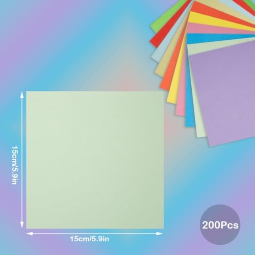 200 Sheets Origami Paper 6" x 6", 10 Colors Square Origami Paper Kit, Square Craft for Crafts Projects Scrapbook Decor