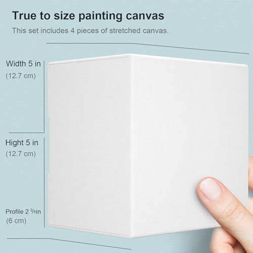 PHOENIX 5x5 Inch 4 Pack Museum Canvas - 2 3/8 Inch Thick Edge Deep Mini Block Canvases for Painting 100% Cotton 11 Oz. Gesso Primed White Blank Professional Art Canvas