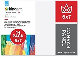 KINGART 820-14 Canvas Panels, 100% Cotton Pre-Primed Gesso Boards for Acrylic, Oil & Mixed Media, White, 5" x 7", Pack of 14