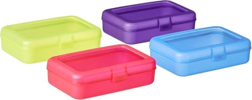 Amazon Basics 4-Pack Large Pencil Cases, Storage Organizer, Durable Plastic School Supply Box, Multi-Color Student Organization for Office, College & Classroom Supplies
