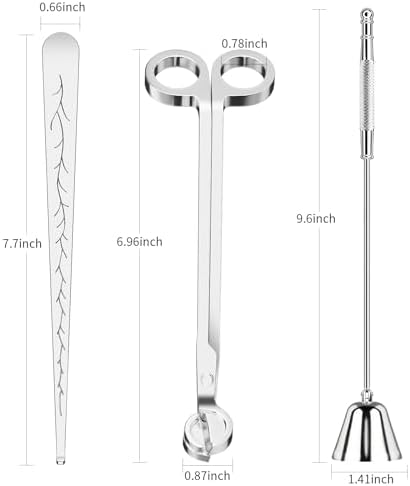 calary Candle Wick Trimmer, Candle Snuffer and Wick Dipper & Candle Accessory Set, 3 in 1 Candle Care Kit for Candle Lover (Silvery)