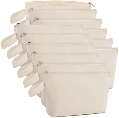 Canvas Zipper Pouch Bulk, Blank DIY Craft Case Blank Makeup Bag, Canvas Pencil Pouch Cosmetic Bag Multi-Purpose Travel Toiletry Zipper Bags (Beige, S, 9x4.7x1.5'')