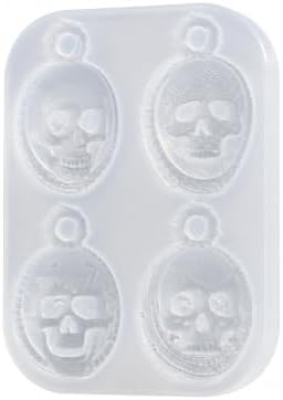 Gothic Vintage Oval Cameo Skull Silicone Resin Mold with Pre-Made Hanging Hole, 4 Cavity Decorative Skull Pendant Epoxy Mold, DIY Jewelry Charm Casting Supplies for Halloween & Christmas Crafts (KL07)