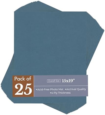 Steel Blue 15x19 Uncut Premium Mat Board - No Opening - 25 Mats